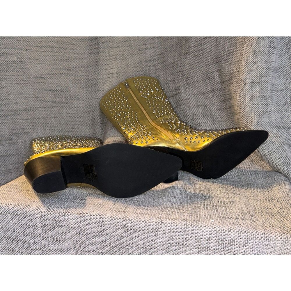 Beast Fashion Western Cowboy Boots Gold Metallic Rhinestones Size 7.5 NEW IN BOX - Picture 8 of 11